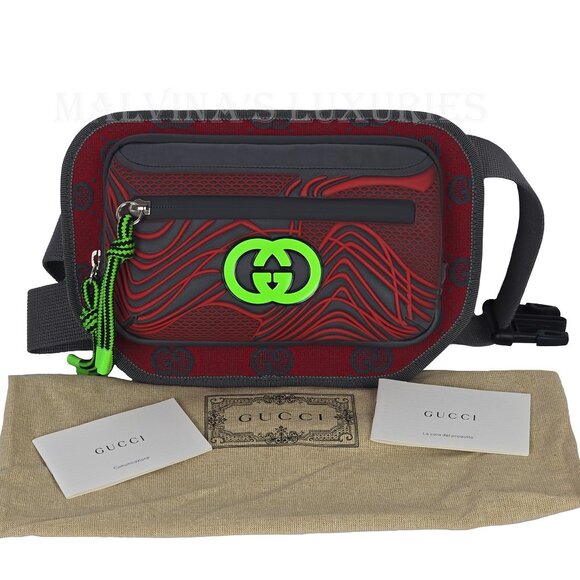 GUCCI BAG 752102 LOGO NYLON JACQUARD RUBBER TRIM G LOGO BELT HANDBAG $1,490 - Picture 2 of 15